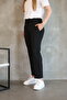 Women's Scuba Straight Cut Black Elasticized Trousers with Pockets - 3
