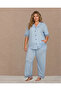 New Season Women's Blue Full Button Design Short Sleeve Summer Plus Size (Oversize) Pajama Set - 4