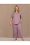 New Season Women's Dusty Rose Full Button Design Short Sleeve Summer Plus Size (Oversized) Pajama Set