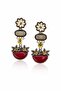 Ethnic Design Flower Detailed Burgundy Stone Dangle Earrings