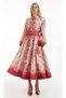 Linen Fabric Model Lace Detailed Dress (Belt Included)-Red-2680 - 2
