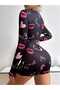 Buttoned front heart detailed jumpsuit nightgown with shorts - 3