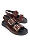 Women's Genuine Leather Velcro Detailed Sandals 6350 Brown Discount