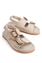 Women's Genuine Leather Velcro Detailed Sandals 6350 Beige Suede - 2
