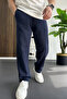 Men's Buttoned Waist Trousers Navy Blue Edw469