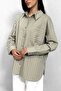 Pure Cotton Stand Collar Striped Shirt Sage Green - 6
