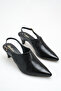 Women's Black Patent Leather Perforated Low Heel Pointed Toe Open Back Shoes