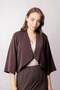 Women's Shawl Collar Capri Sleeve Cardigan Jacket with Elastic Back - Brown