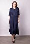 Women's Soft Textured Stretchy Fabric V-Neck Collar Off Shoulder Elbow Length Sleeves Oversize Blouse-Navy Blue