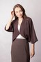 Women's Shawl Collar Capri Sleeve Cardigan Jacket with Elastic Back - Brown - 5