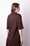 Women's Soft Textured Stretchy Fabric V-Neck Collar Off Shoulder Elbow Length Sleeves Oversize Blouse-Coffee - 6