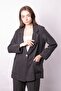 Women's Spring Fabric Relaxed Fit Collared Pocketed Folded Sleeve Boyfriend Blazer Jacket-Anthracite - 4