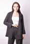 Women's Spring Fabric Relaxed Fit Collared Pocketed Folded Sleeve Boyfriend Blazer Jacket-Anthracite - 2