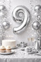Silver Number 9 Foil Balloon (40X100 cm) – Stylish Birthday & Party Decoration