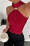 Women's Sandy Fabric Collar Detail Blouse Red