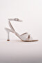 Elzara Model White Patent Leather 7 cm Thin Heeled Ankle Buckle Women's Evening Dress Sandals - 4