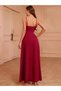 Women's Rope Strap Burgundy Double Breasted Collar Slit Crepe Fabric Long Evening Dress - 6