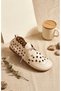 Laser Cut Lace-Up Ballerina Women's Shoes (Genuine Leather) - 3