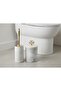 Natural Marble Trash Can and Toilet Brush Holder 2-Piece Gold Coral Set - 2