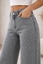 Women's Gray Stoned Wide Leg Palazzo Jean Trousers High Waist Loose Leg Pants - 3
