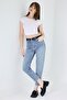 Women's Light Blue Blue Tint Washed Slim Mom Jean Pants – High Waist Lycra Stretch Denim