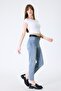 Women's Light Blue Blue Tint Washed Slim Mom Jean Pants – High Waist Lycra Stretch Denim - 6