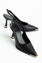 Stone Detailed Heeled Evening Dress Shoes Women's Pointed Toe Metal Detailed Black - 3