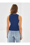 Navy Blue Crew Neck Textured Women's Undershirt - 4