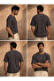 Roth Relaxed Fit Casual Henley Collar Waffle Fabric Summer Short Sleeve T-Shirt - Smoked - 7