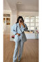 Baby Blue Cape and Belted Double Buttoned Jacket and Trousers Set - 8325