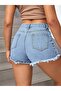 Full Stretch Fabric Slim Tasseled Women's Denim Shorts - 4