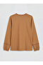 Brown Crew Neck Embroidered Blouse - 2