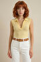 Women's Yellow Collared Buttoned Elasthane Camisole Sleeveless Blouse - 3