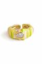 Yellow Color Enamel Adjustable Ring with Stone Detail