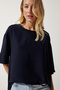 Crew Neck Draped Viscose Blouse Lrc0006 Dark Blue - 4