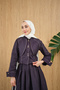 Women's Cape Detailed Gold Buttoned Denim Suit Plum - 4