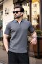 Anthracite Polo Neck Slim Fit Knitwear Men's T-Shirt E7465 - 4