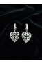 Stone Heart Model Dangle Earrings Silver Color Zircon Stone Hoop Steel Earrings - Tarnish Resistant - 4