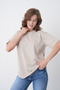 Women's Round Neck Short Sleeve Beige T-Shirt - 2