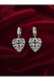 Stone Heart Model Dangle Earrings Silver Color Zircon Stone Hoop Steel Earrings - Tarnish Resistant - 5