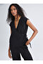 Black Double-Breasted Collar Textured Women's Kimono - 2