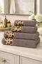 4 Piece Leopard Bath Towel Set 100% Cotton Certified, 450 Gsm Brown 50X90 - 70X140Cm - 2