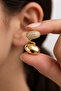 Stone Detailed S Shape Cartilage Earring with One Side Pin and One Side Snap, Gold Color Bijouterie Earring