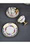 6-Person Porcelain Pink Floral Vintage Gold Footed Coffee Cup Set 90 ml - 3