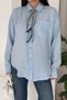 Women's Oversized Shirt with Scarf Detail – Stylish Design with Pocket Detail - 2