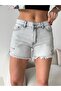 Women's Gray Ripped Detailed Denim Shorts Bermuda - 3