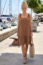 Cinnamon Color Strap Skirt Ruffled Shoulder Tie Casual Muslin Woven Dress 95 50 - 2