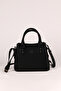 Women's Long Strap 3-Compartment Black Shoulder and Hand Bag with Black Accessories Black 3D Patterned
