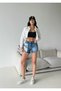 Women's Blue Color Ripped Detail Bermuda Short Shorts - 2