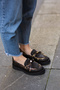 Ern-38050 Genuine Leather Laser Printed Snake Pattern Leather Piping Bowknot Eva Sole Loafer Shoes - 5